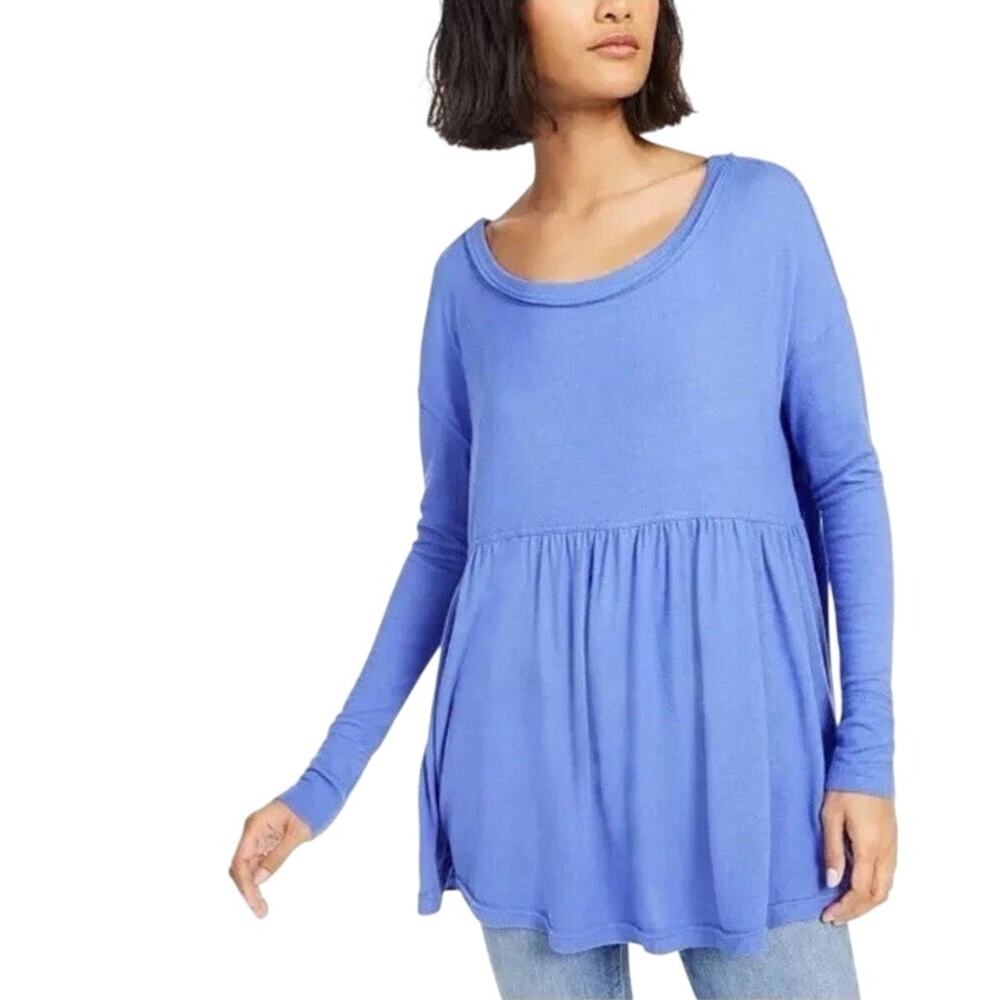 Free People Periwinkle Forever Your Girl Babydoll Overused Top Small Cozy